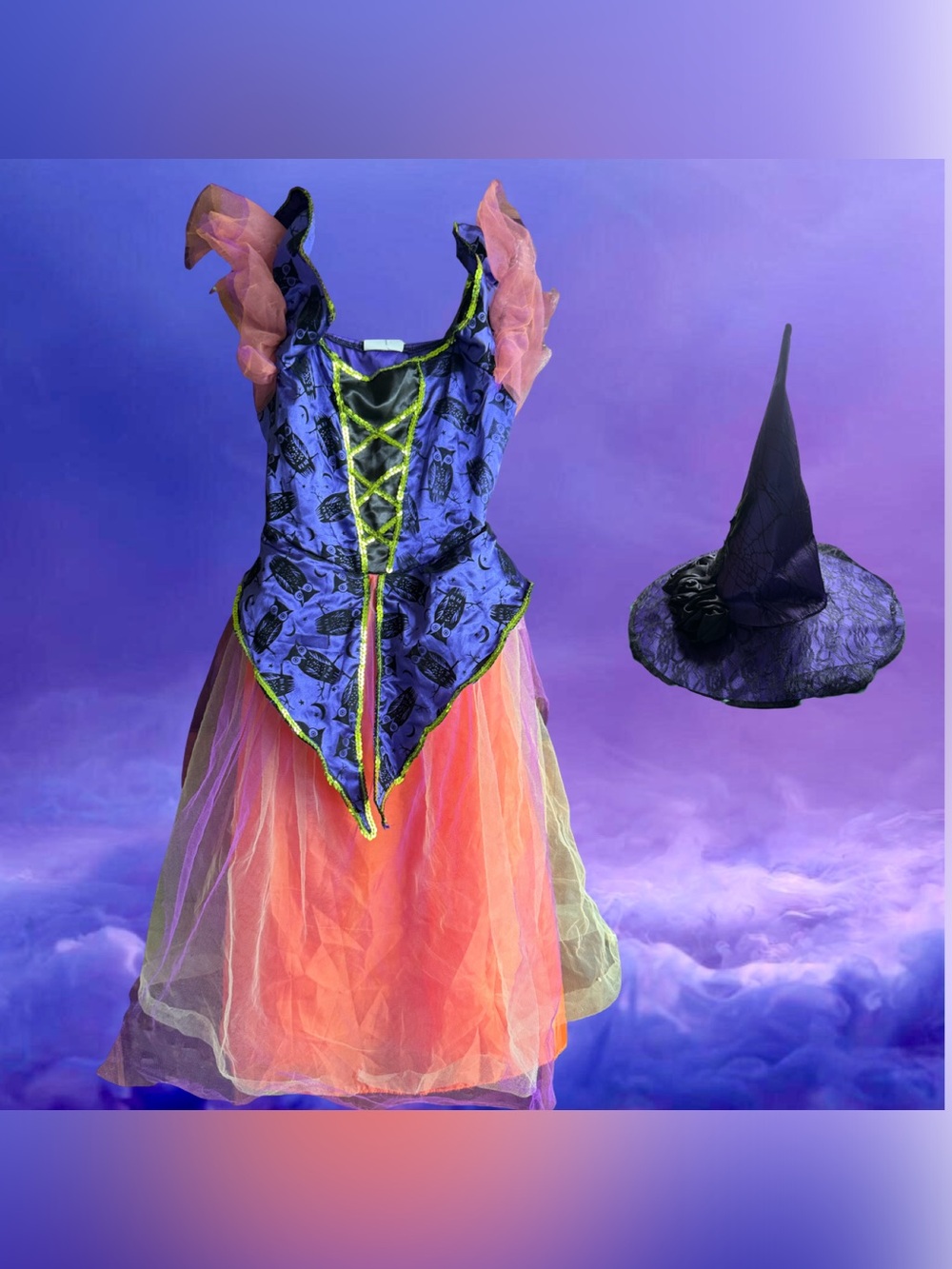 Rubies Witch Halloween Costume W/ Hat Purple & Orange Girls Size Small